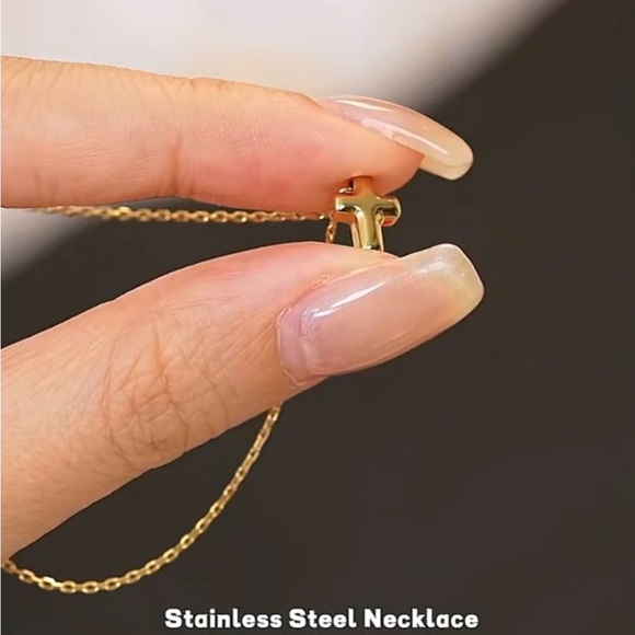 Dainty Cross Necklace Waterproof Stainless Steel Cross Necklace Tiny Cross Gold - Picture 2 of 6